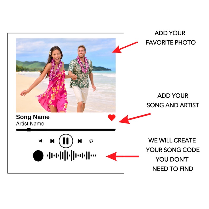 Placa de canción personalizada - Placa de acrílico Regalo para parejas con código y texto Foto de canción de pareja Placa musical de mejor amiga Regalo de último minuto