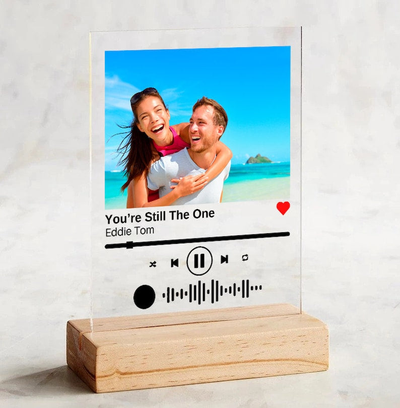 Placa de canción personalizada - Placa de acrílico Regalo para parejas con código y texto Foto de canción de pareja Placa musical de mejor amiga Regalo de último minuto