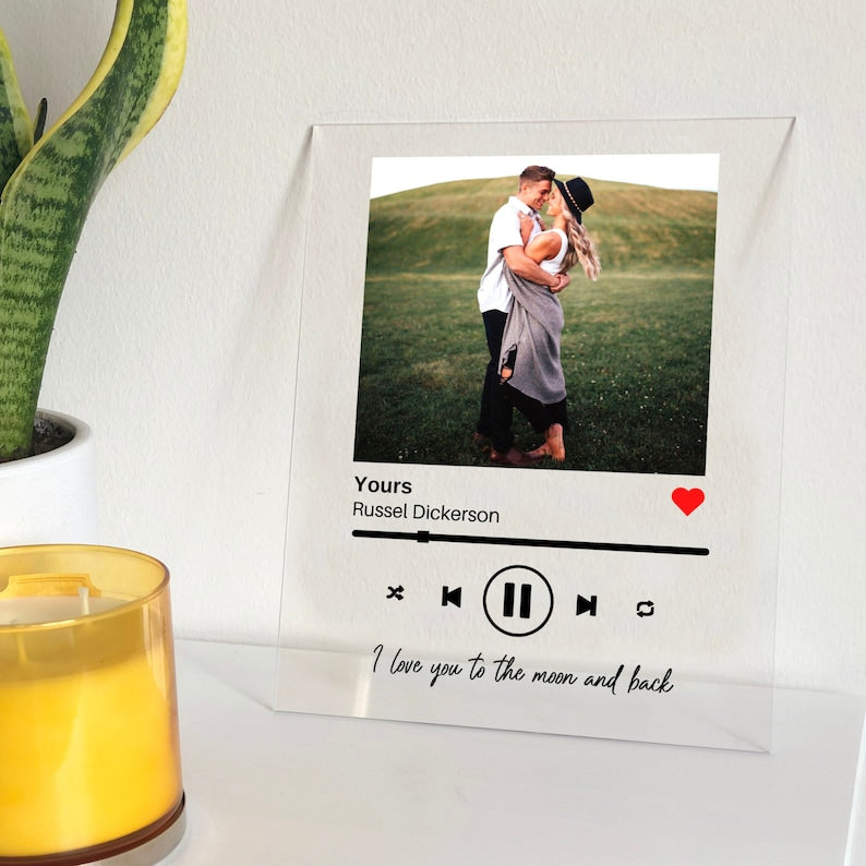 Placa de canción personalizada - Placa de acrílico Regalo para parejas con código y texto Foto de canción de pareja Placa musical de mejor amiga Regalo de último minuto