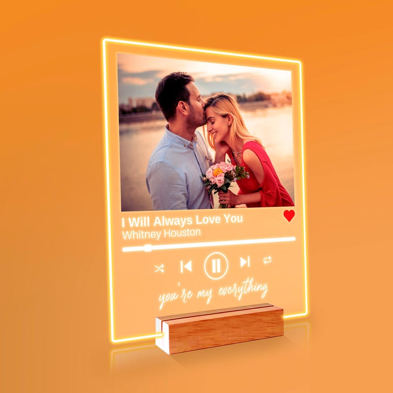 Placa de canción personalizada - Placa de acrílico Regalo para parejas con código y texto Foto de canción de pareja Placa musical de mejor amiga Regalo de último minuto