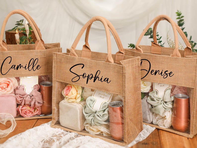 Bolsa de regalo personalizada, bolsas de dama de honor, bolsa de playa de regalo, regalos de dama de honor, recuerdo de despedida de soltera, bolsa de yute, regalo de fiesta nupcial, bolsa de agradecimiento