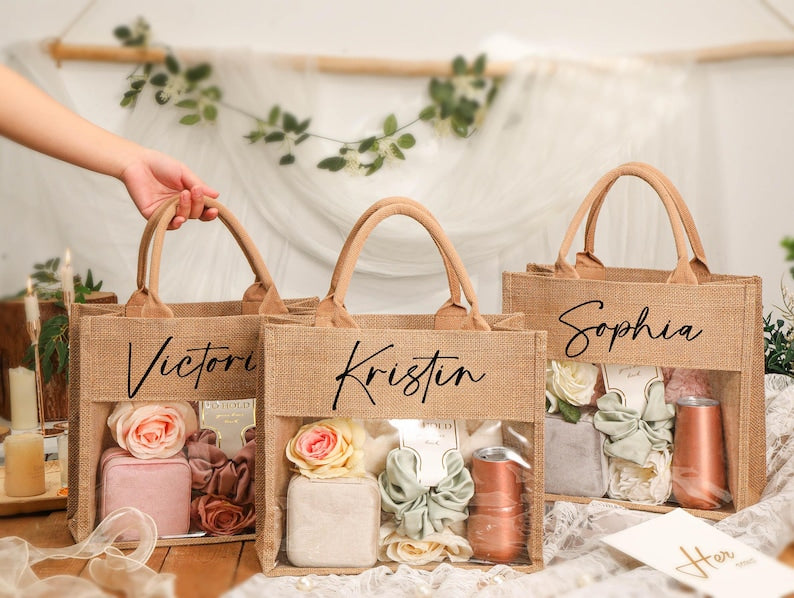 Bolsa de regalo personalizada, bolsas de dama de honor, bolsa de playa de regalo, regalos de dama de honor, recuerdo de despedida de soltera, bolsa de yute, regalo de fiesta nupcial, bolsa de agradecimiento