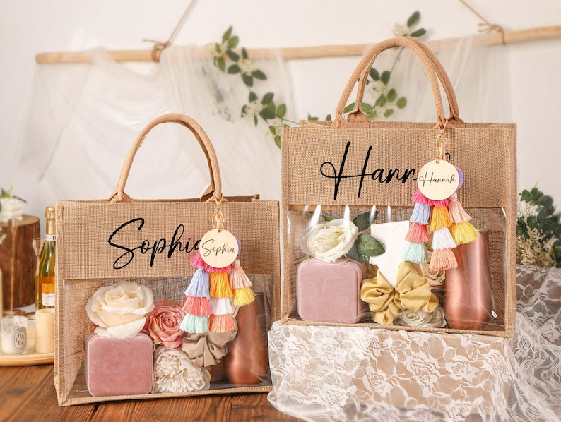 Bolsa de regalo personalizada, bolsas de dama de honor, bolsa de playa de regalo, regalos de dama de honor, recuerdo de despedida de soltera, bolsa de yute, regalo de fiesta nupcial, bolsa de agradecimiento