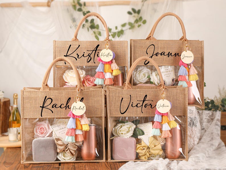 Bolsa de regalo personalizada, bolsas de dama de honor, bolsa de playa de regalo, regalos de dama de honor, recuerdo de despedida de soltera, bolsa de yute, regalo de fiesta nupcial, bolsa de agradecimiento