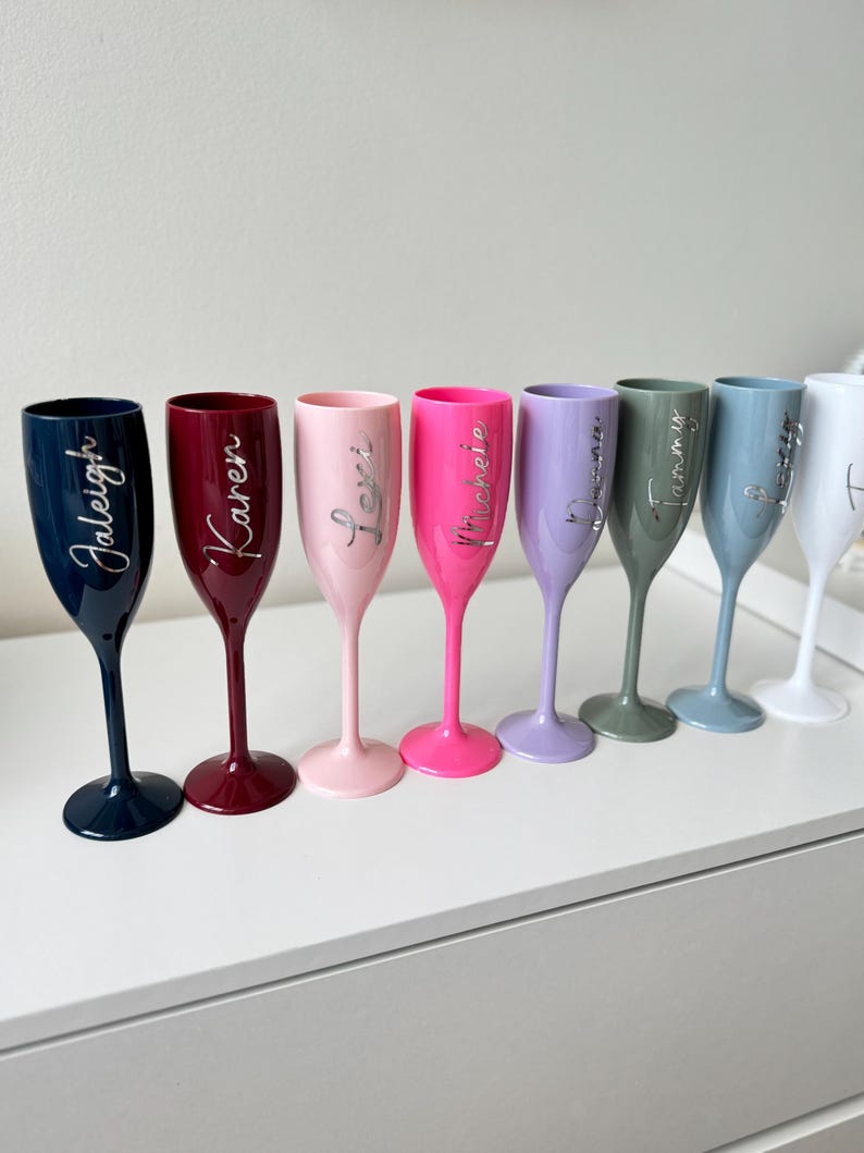 Copa de champán de acrílico personalizada con nombre, recuerdo de fiesta, regalo para despedida de soltera, ideas de regalo para despedida de soltera
