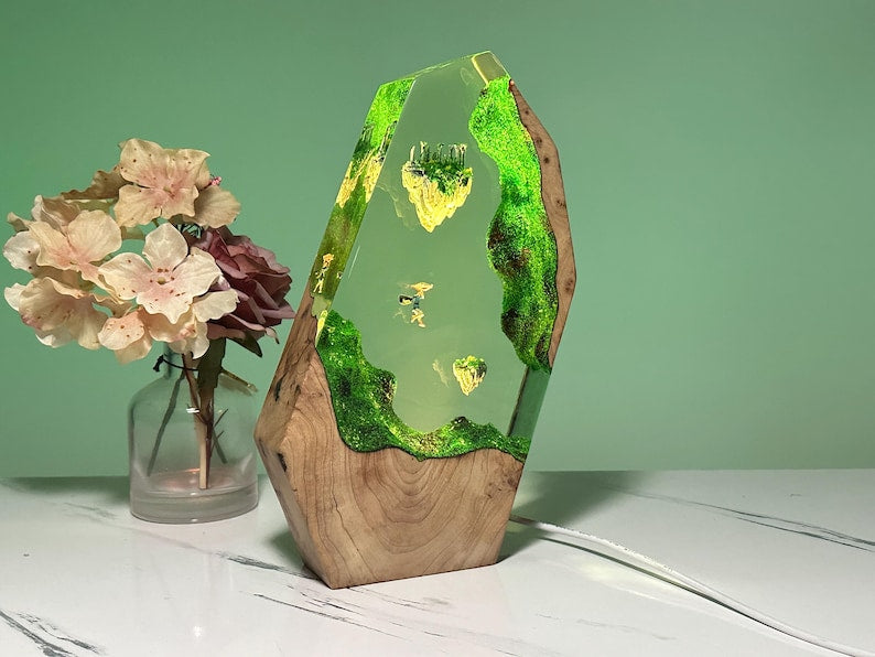 Lámpara de noche de madera y resina TOTK, regalo para fans de los videojuegos: decoración de mesa, regalo de cumpleaños, lámpara de espada maestra, arte de resina TLOZ BOTW, estatua de Hylia.