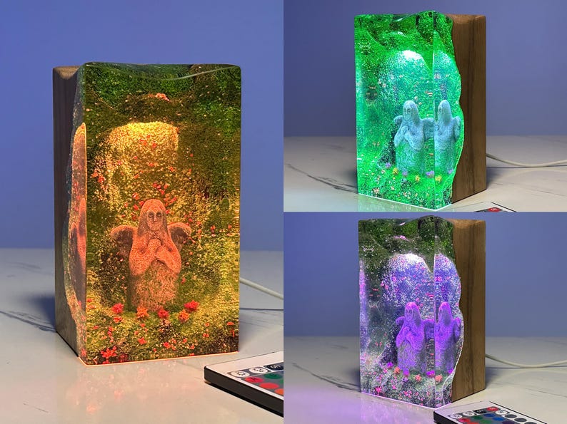 Lámpara de noche de madera y resina TOTK, regalo para fans de los videojuegos: decoración de mesa, regalo de cumpleaños, lámpara de espada maestra, arte de resina TLOZ BOTW, estatua de Hylia.