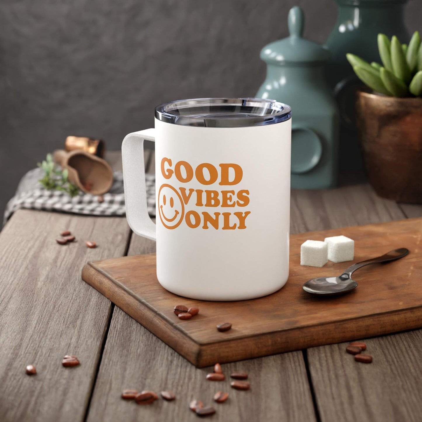 Good Vibes Only Insulated Coffee Mug | 10oz, Positive Message Mug, Motivational Drinkware, Unique Gift for Coffee Lovers, Warm Beverage Mug