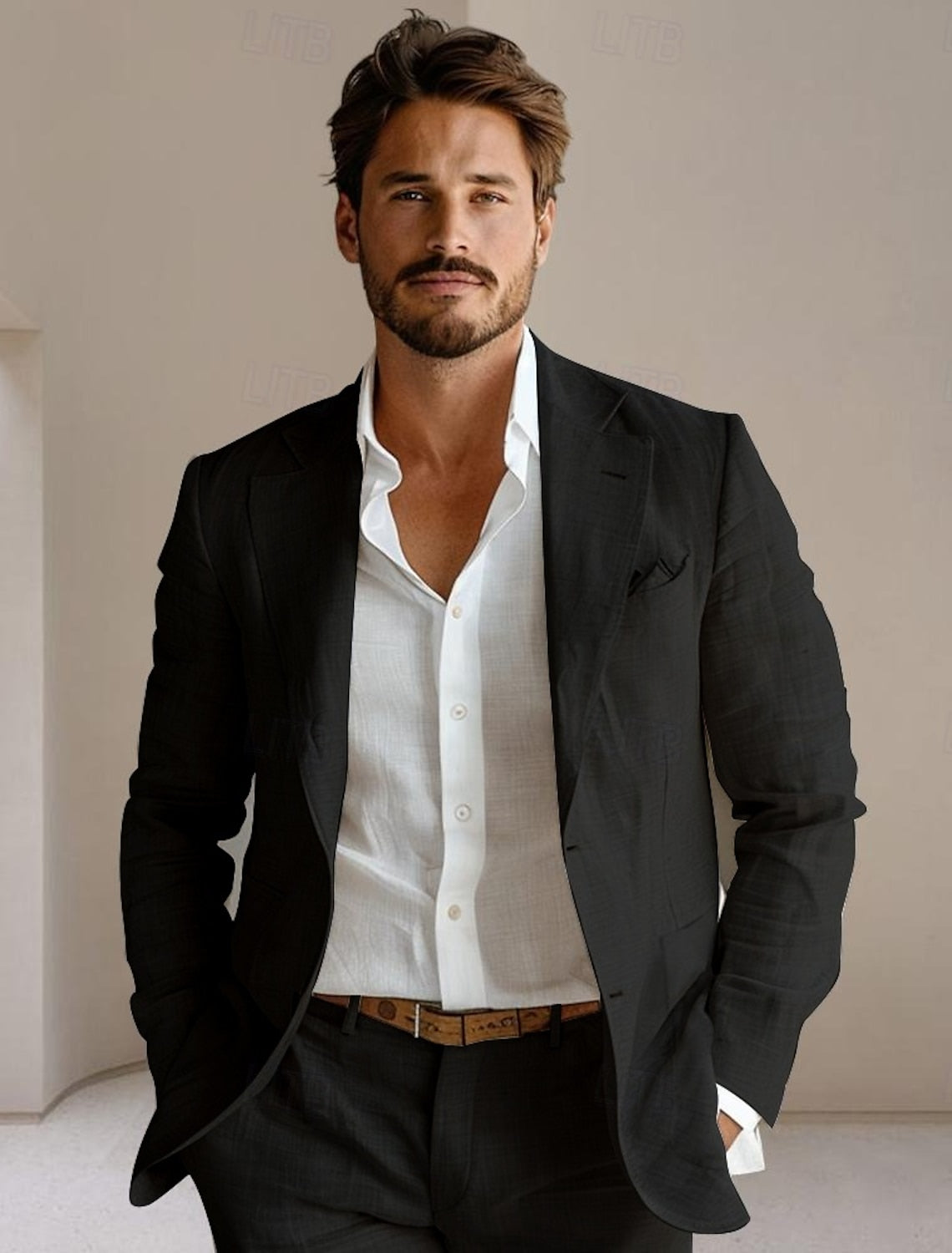 Hombre Chaqueta americana Boda Aniversario Fiesta Verano Primavera Lino Color sólido Recto 1 botón Chaqueta de sport Gris oscuro Negro Verde Claro Azul Marino #15252767