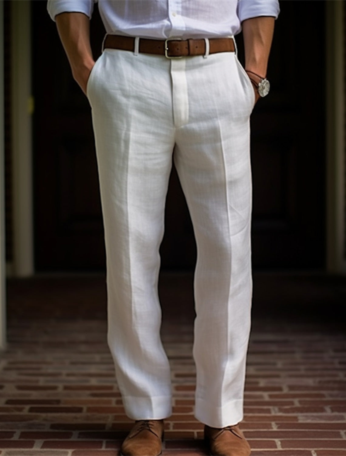 Hombre pantalones de traje Pantalones de lino Pantalones Pantalones de verano Botones Bolsillo delantero Pierna recta Plano Comodidad Transpirable Casual Diario Festivos Moda Básico Negro Blanco #18523281