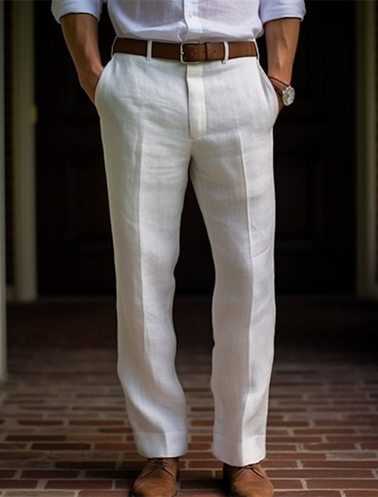 Hombre pantalones de traje Pantalones de lino Pantalones Pantalones de verano Botones Bolsillo delantero Pierna recta Plano Comodidad Transpirable Casual Diario Festivos Moda Básico Negro Blanco #18523281