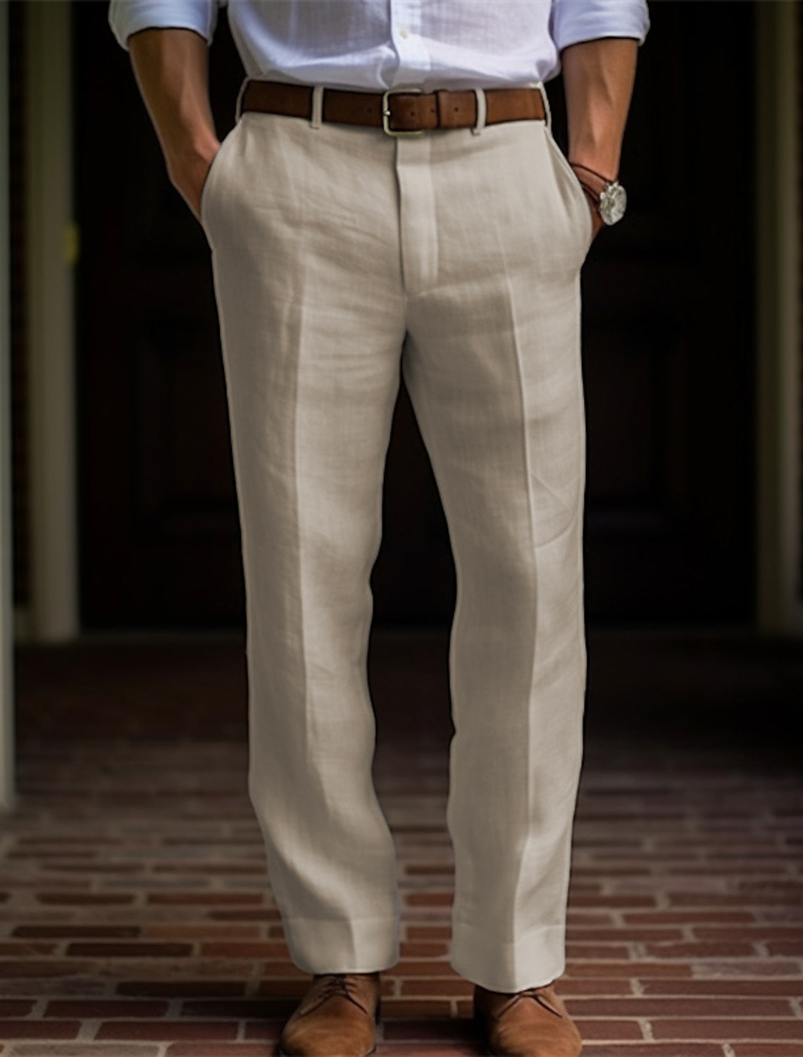 Hombre pantalones de traje Pantalones de lino Pantalones Pantalones de verano Botones Bolsillo delantero Pierna recta Plano Comodidad Transpirable Casual Diario Festivos Moda Básico Negro Blanco #18523281