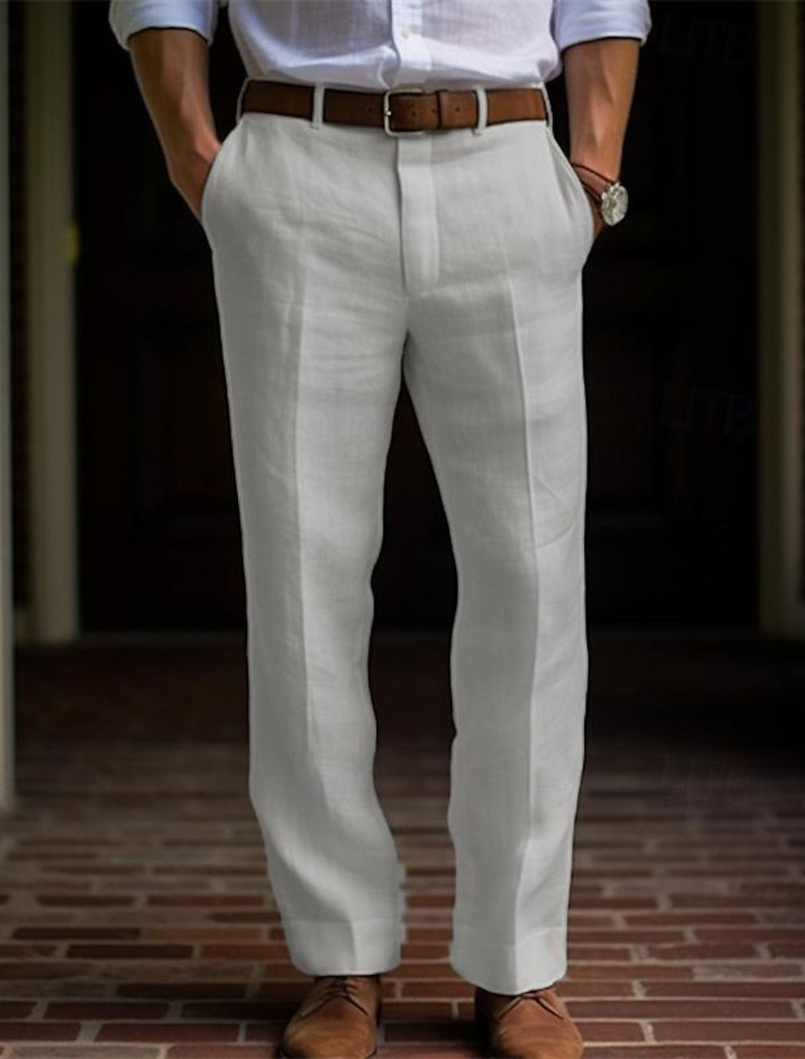 Hombre pantalones de traje Pantalones de lino Pantalones Pantalones de verano Botones Bolsillo delantero Pierna recta Plano Comodidad Transpirable Casual Diario Festivos Moda Básico Negro Blanco #18523281