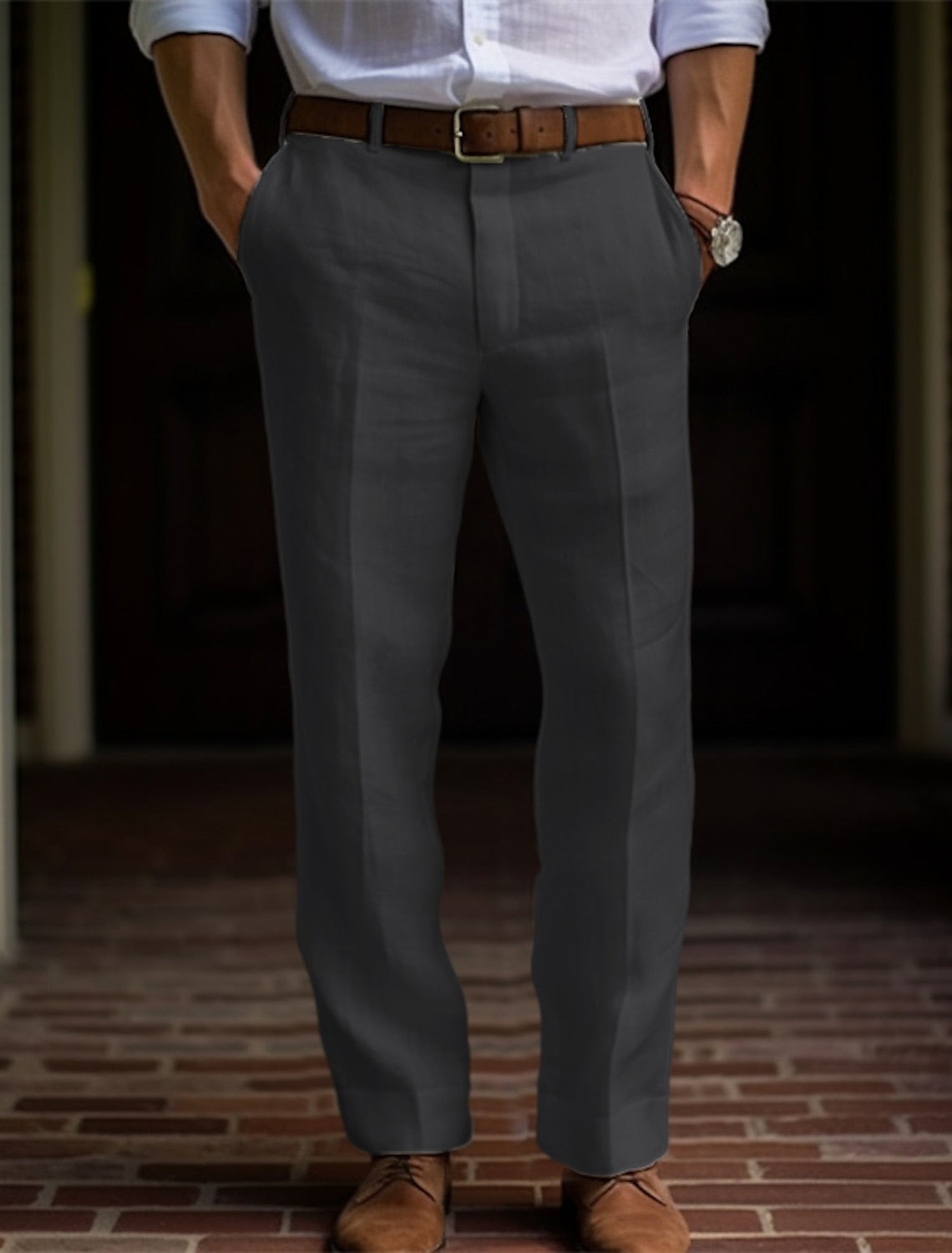 Hombre pantalones de traje Pantalones de lino Pantalones Pantalones de verano Botones Bolsillo delantero Pierna recta Plano Comodidad Transpirable Casual Diario Festivos Moda Básico Negro Blanco #18523281