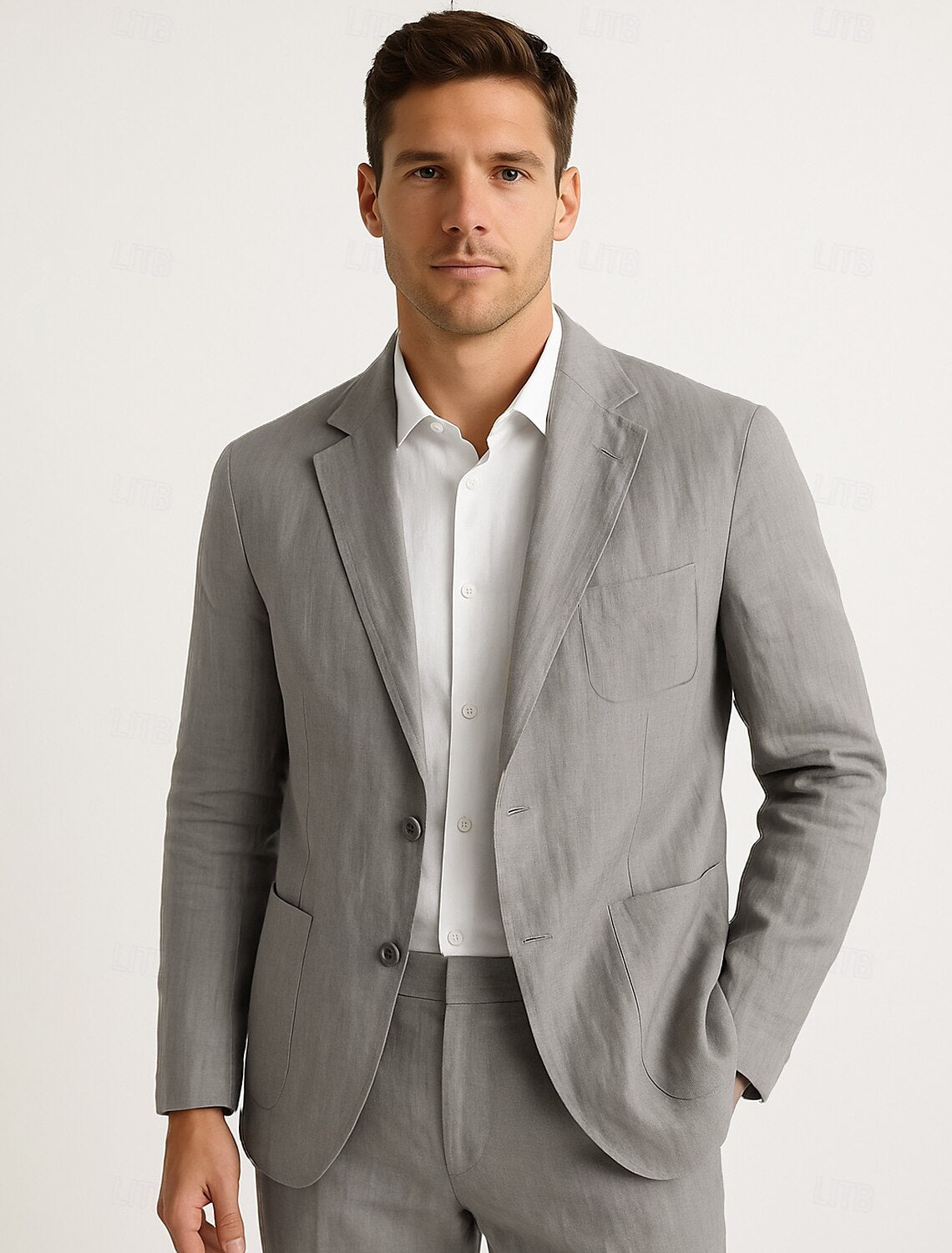 Hombre Chaqueta americana Boda Aniversario Fiesta Verano Primavera Lino Color sólido Recto 1 botón Chaqueta de sport Gris oscuro Negro Verde Claro Azul Marino #15252767